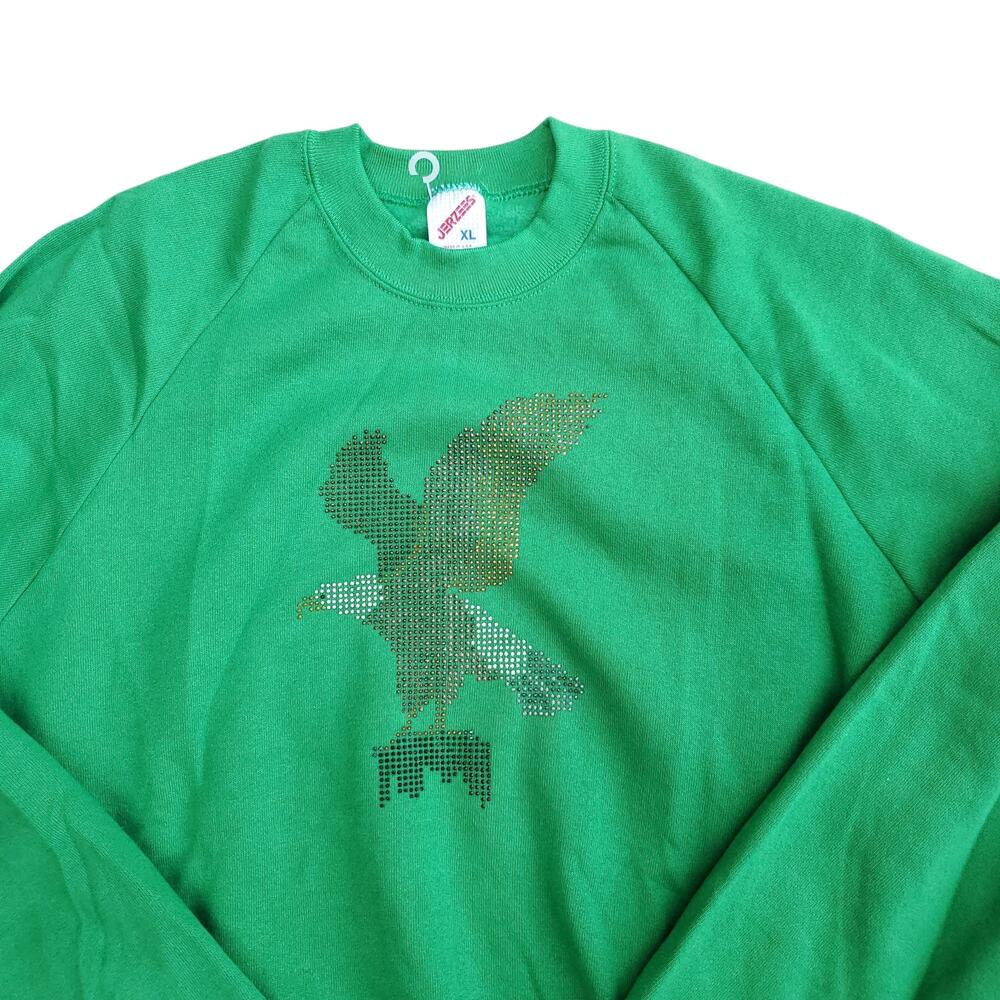 Vintage Jerzees Green Eagle Embellished Sweatshirt Crew Neck Deadstock NWT Sz XL - Picture 2 of 10
